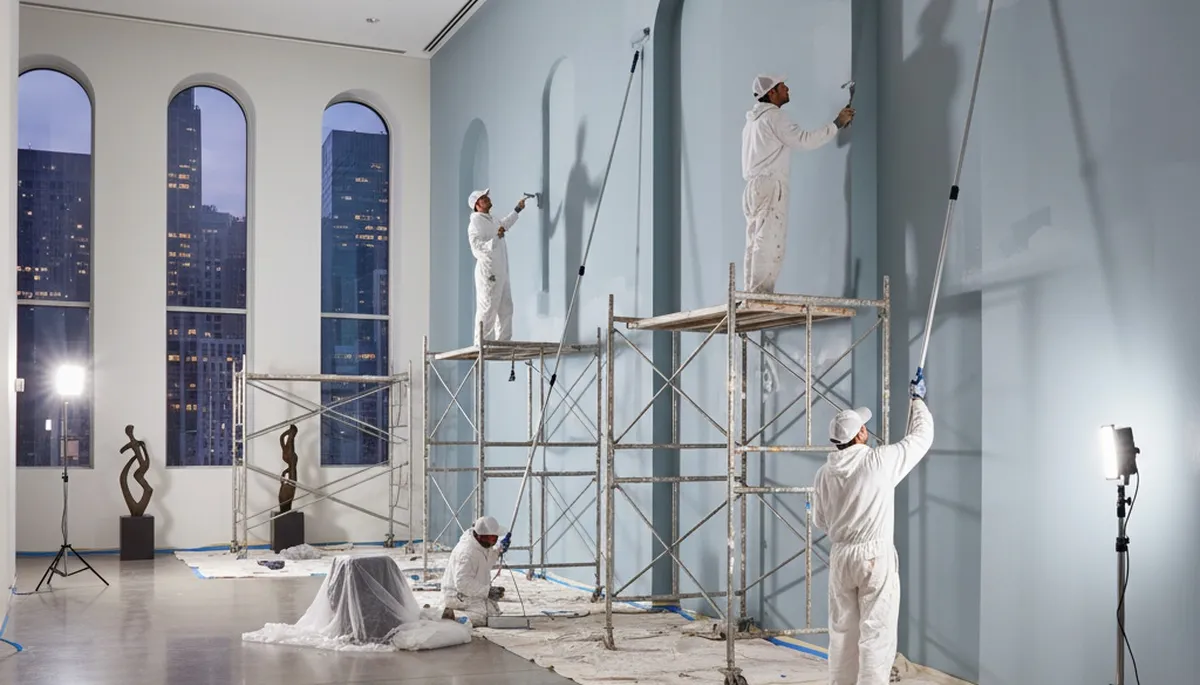 Commercial painting team in Oak Park, IL painting an active business property exterior