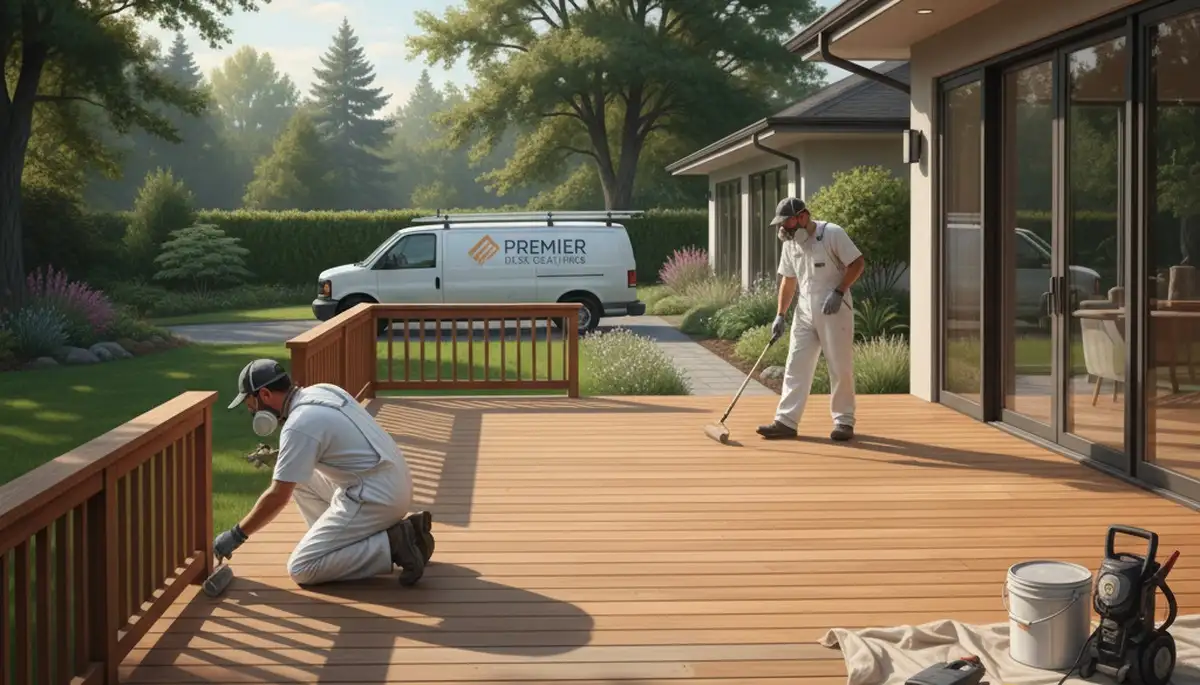 Deck painting in Oak Park, IL by Oak Park Paint Pros protecting a wood deck with durable exterior coating