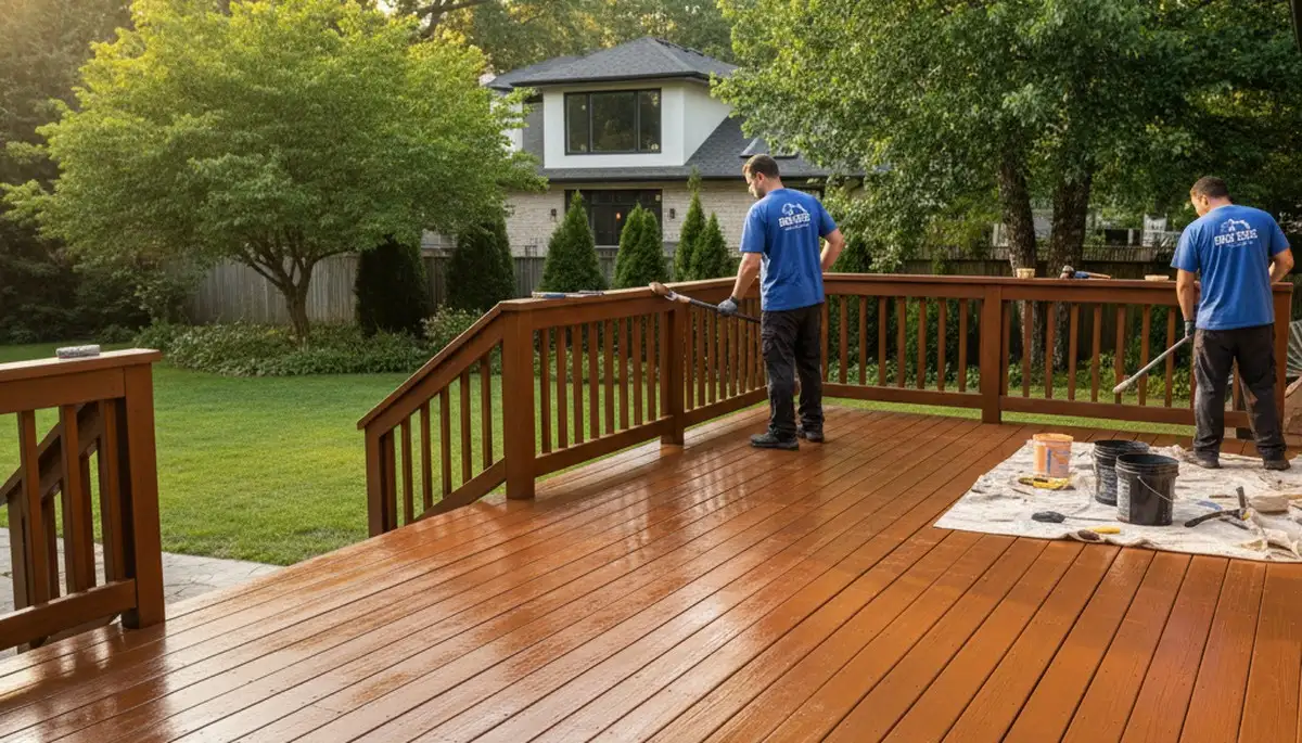 Deck staining service in Oak Park, IL to protect wood from sun, humidity, and freeze-thaw weather