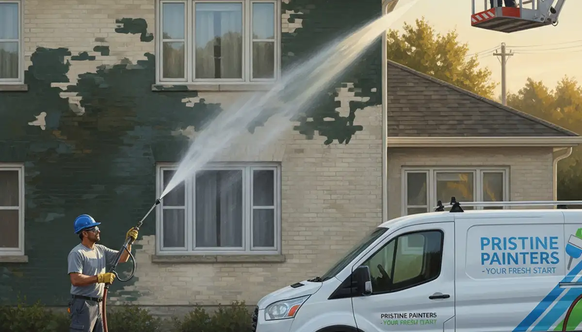 Pressure washing siding and concrete in Oak Park, IL by Oak Park Paint Pros