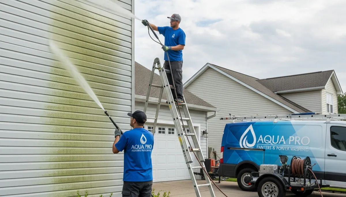 Vinyl siding pressure cleaning in Oak Park, IL to remove dirt, algae, and weather buildup