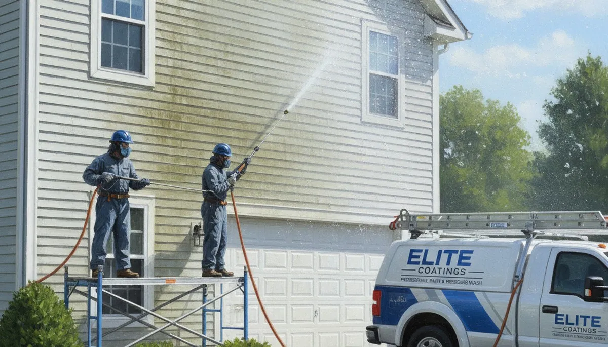 Vinyl siding pressure cleaning by Oak Park Paint Pros in Oak Park, IL, removing dirt and algae buildup