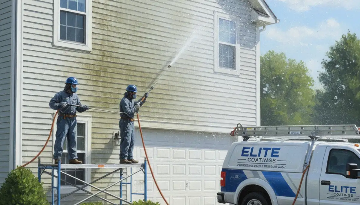 Vinyl siding pressure cleaning by Oak Park Paint Pros in Oak Park, IL, removing dirt and algae buildup